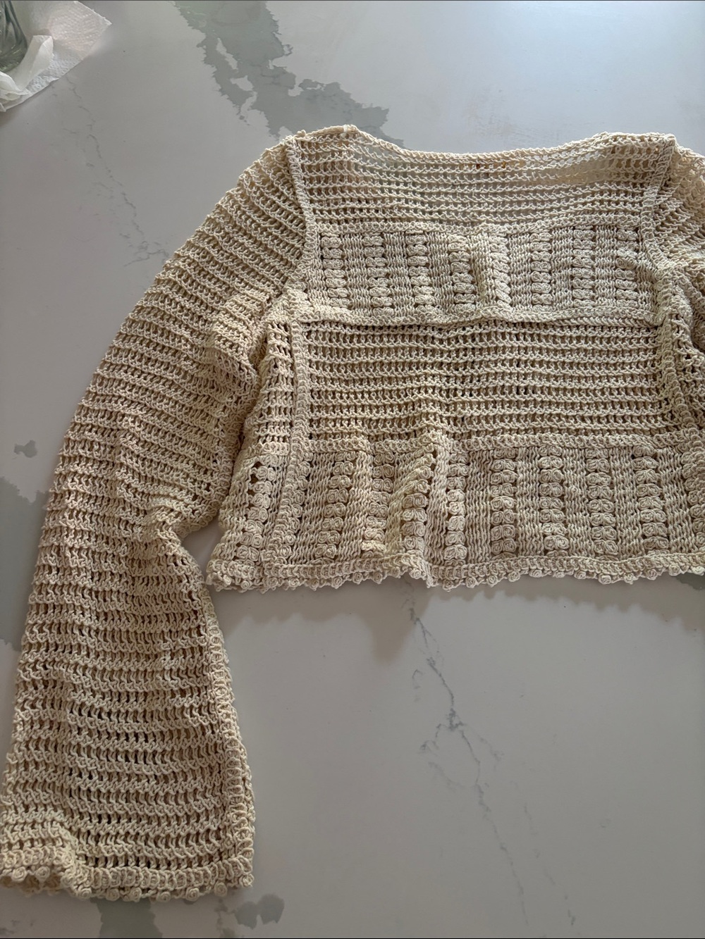 Rebellion Crochet Button-Front Cream Cardigan - Size S, BOHO, Cottage Core - Picture 8 of 9